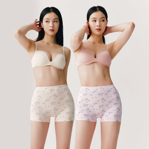 THREEGUN | High-Waist Womens Antibacterial Safety Shorts Anti-Light Flat-Bottomed Underwear Sport Style Print Cotton Blend Comfortable Fit