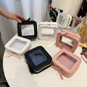 Small Cosmetic Bag Mini Makeup Bag for Purse Square Zipper Waterproof Toiletry Bag Cute Clear Pouch Travel Organizer Case Clutch