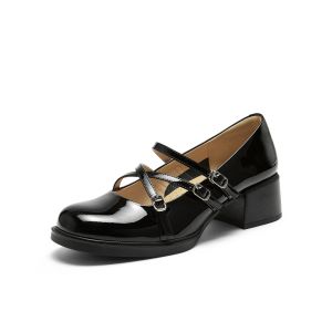 Belle | Spring New Thick Heel Black Leather Shoes