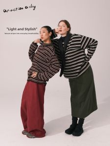 an action a day | Casual Striped Loose Round-Neck Long-Sleeved T-Shirt