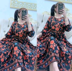 gamis india bunga mewah lengan 3/4