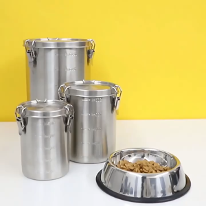 Airtight Pet Food Storage ContainerGreat for Dog Food Cat Food Bird Seed Dry Food Storage Large Pet Food Storage Container Brushed Stainless Steel for Dog Cat Food and Bird Feed