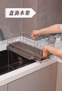 💟SOLUTION65💟 4 IN 1 SS304 Dish Drainer Rack Dish Storage Rack Dish Rack Dish Organizer Rack Dish Holder Cup Rack Cup Storage Rack Cup Holder Drain Drainer Rack Bowl & Plate Holder Chopsticks Tray Chopsticks Holder Knife Holder Cutting Board Holder