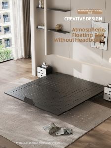 YIYOU | Modern Minimalist Small Household Double Bed No Headboard With Ambient Light Carbon Steel