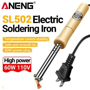 ANENG | ANENG SL501/SL502 Electric Soldering Iron Stainless Steel Pipe Sleeve Soldering Iron Weld Copper Tip with Wooden Handle Home Too