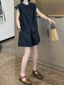 Shalldoer | Elegant Summer Outfit Womens Loose Casual Short Sleeve Shirt And Shorts Two-Piece Set Fashionable Breathable Comfortable