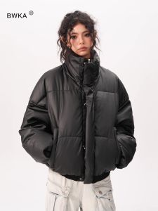 Bwka American Retro Short Stand-up Collar Cotton-Padded Coat Female Male Winter Fancy Thickened Warm and Loose Black Bread Coat