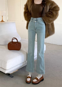 เอวสูงผู้หญิง ฤดูใบไม้ผลิ ใหม่ พลัสไซส์ ความยาวข้อเท้า เดนิม ยืดได้ Tube กางเกง ฝาครอบ สะโพก พรางหุ่น สีอ่อน