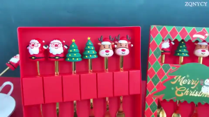 🧡SG Seller 🧡2PCS/Set Christmas Spoon Fork Stainless Steel Santa Elk Tree Dessert Tableware Christmas Gift for Dessert Coffee Tea