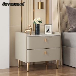 Sevenwood Bedside Table Solid Wood Leather Bedroom Bedside Table Simple Modern Light Luxury Storage Side Cabinet Minimalism lemari sebelah katil 床头柜