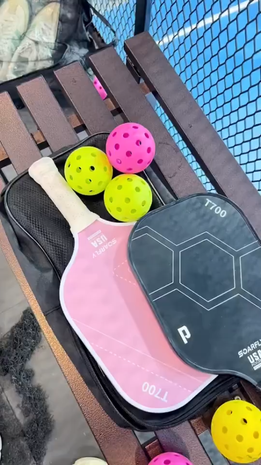 T700 Carbon Fiber Pickleball Paddles Set of 2 Carbon Fiber Surface Pickleball Racket Kit Polymer Honeycomb Core with 2 Outer 2 Inner Balls and Bag for Men Women Family