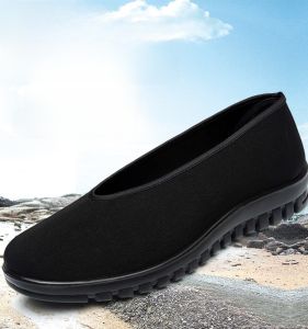 Beijing Mens Cloth Shoes round Toe Slip-On Father Old Beijing Cloth Shoes Mens Casual Footwear Breathable Low Heel Thick Bottom