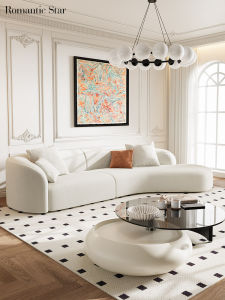Modern Minimalist Arch Shaped Sofa Cream Wind Teddy Velvet Artistic Style Adults Sponge Filled Pine Material