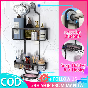3 Layer Bathroom Shower Caddy Hanging Wall Mounted Bathroom Accessories Organizer Stainless Steel Over Shower Head Storage Rack With Soap Holder And 4 Hooks Waterproof Detachable Shelves