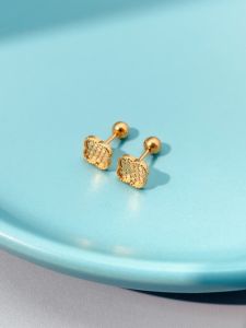 18K Gold Honeycomb Four Leaf Clover Ear Stud Female Titanium Steel Ear Bone Stud Shining Gold Scale Clover Eardrops Earrings Gift