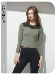 เสื้อยืดโยคะสำหรับผู้หญิงระดับไฮเอนด์ CG Professional ทรงเข้ารูป ดูดซับเหงื่อ แห้งเร็ว ระบายอากาศได้ดี ยืดหยุ่นสูง แขนยาว ฤดูใบไม้ร่วง/ฤดูหนาว
