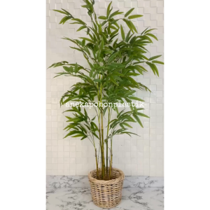 Pohon Artificial Daun Bambu Hijau Semilatex Artificial Cover Pot Keranjang Rotan Small Hiasan Dekorasi Ruangan Studio Aesthetic