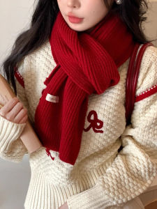 Red Scarf Winter New Year Gift High End Korean Style Snake Year Men Women Scarf Thickened Wool Rectangle Shape Warmth Protection
