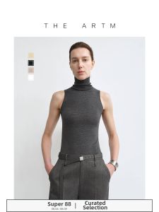 Washable Wool Black High Collar Sleeveless Vest