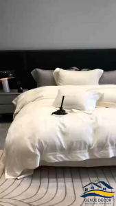 Bộ chăn ga gối lụa Genji Decor Hiden Love chất liệu lụa tencel 100s cao cấp màu trắng