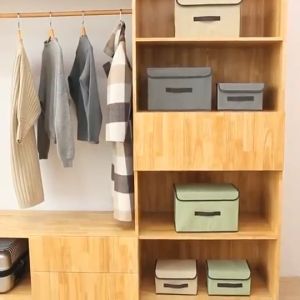 2pcs Set Fabric Foldable Storage Box Non-Woven Dustproof Wardrobe Storage Box