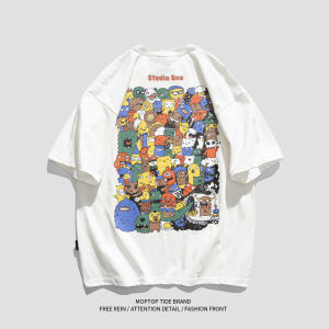 230G Heavy Weight Summer Mens Clothing Short Sleeve T-shirt Men Full Comic Trendy Pure Cotton Casual Loose Couple Tops