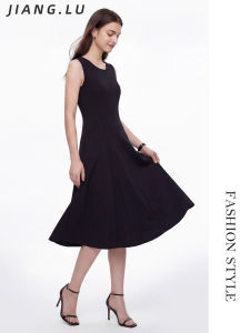 JIANGLU | Black Knit Loose A-Line Sleeveless Work Dress