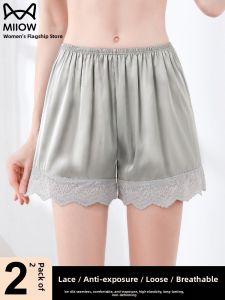 miiow | Lace Safety Pants Womens Anti-Light Loose Ice Silk Seamless Bottoming Home Sleepwear Can Be Worn Outside New 2025 Cat Person