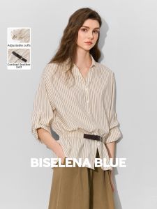BEIQIANI | Casual Loose Fit Striped V-Neck Blouse