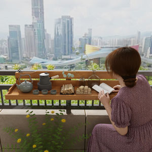 TMCG | Leisure Tea Drinking Railing Foldable Wooden Table