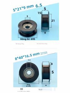Con Lăn Dẫn Hướng Dây Đai POM Rãnh Chữ H 8x40x16.5mm 608zz & 5x21x9mm 695zz Vòng Bi Con Lăn Nylon Đáy Phẳng