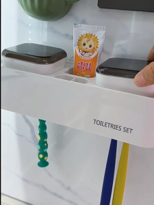 Toothbrush Toothpaste Holder with Cups for Bathrooms Storage Organizer Rack Bathrooms Supplies Countertop Space Saving Accessories