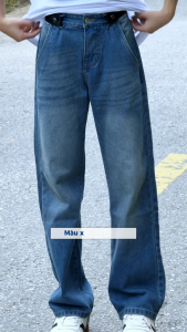 Quần jean quần bò nam nữ ống rộng SUN 95 Màu XANH ĐẨM phong cách trẻ trung năng động