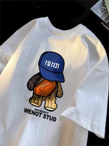 American Style Mens Short Sleeve T-Shirt Pure Cotton Loose Fit Summer Trendy Brand Breathable Casual Printed round Neck Top