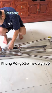 V10 Trọn bộ Võng nằm người lớn  Khung võng xếp inox  Võng khung vuông phi 40 hàng Vip
