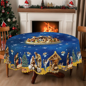 1 Piece of Merry Christmas Themed Printed Tablecloth Retro Country Farmhouse Style Birth Scene Pattern Design Suitable for Christmas New Years Party Party Decoration Kitchen Accessories Room and Outdoor Decoration Gift for Friends