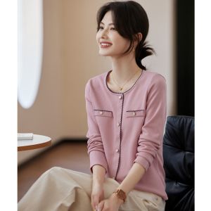 สลิมฟิต เสื้อยืดถักแขนยาว ผู้หญิง เสื้อชั้นฐาน หลากหลาย สวมใส่ด้านใน ฤดูใบไม้ร่วง 2024 สไตล์ใหม่ โพลีเอสเตอร์ สแปนเด็กซ์ Blend