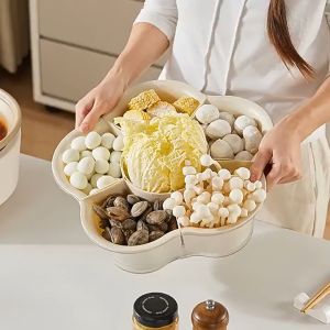 Multi-functional Kitchen Dish - Draining Basket Hot Pot Plate Vegetable Platter 35CM Diameter 12.5CM Height Cream Color Floral Design Kitchenware & Tableware Category.