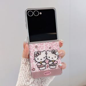 Sanrio | Original Sanrio Leopard Print Hello Kitty Folding Phone Case For Samsung Z Flip 7 Z Flip 6 5 Plating Frame Shockproof Cover