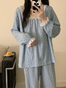 Áo Ngủ Ren Viền Cổ Chữ V Bằng Cotton Nguyên Chất Mùa Xuân Thu Dài Tay Rộng Rãi Mặc Ngoài Trời Bộ Đồ Ngủ Cho Nữ