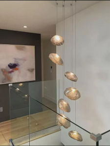 Commercial โคมระย้ายาว Villa ร้านอาหาร Nordic Cloud บันไดแก้วคริสตัลเพดานตกแต่ง Double-ความสูง Space