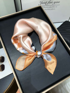 Fashionable Silk Scarf Womens Summer Small Square Decorative Checkered Necktie Korean Style Geometric Pattern Printed Scarf