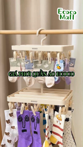 Giá phơi quần áo tất vớ đồ lót 18 kẹp ECOCO chống hằn vải thế hệ mới thiết kế 2in1 móc dài và ngắn hợp mọi không gian
