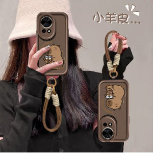 เคสโทรศัพท์ซิลิโคนป้องกันการตกหล่นแบบเต็มจอสำหรับ Huawei Nova13 Nova12 Nova11 Nova10 Nova9 พร้อมลายการ์ตูนสุนัขจิ้งจอกและเครื่องดื่มชาเขียว