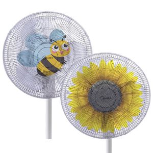 2pcs Cartoon fan protection net childrens anti pinch hand fan cover sunflower bee pattern floor fan dust protection cover