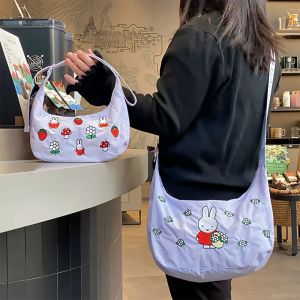 Kawaii Miffy Cute Embroidered Pattern Armpit Bag Moon Tooth Bag Personalized Fashionable Versatile Shoulder Bag Gift for Girl