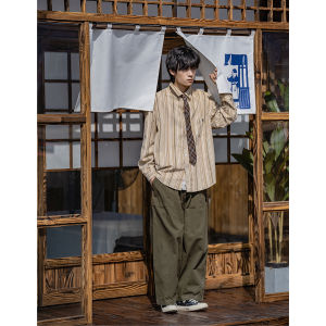 Nanhawk Retro Striped Shirt Jacket Mens Loose Casual Long Sleeve Spring Autumn Japanese Style Clothing Standard Fit Youth Trend