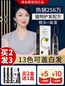 Easy-To-Comb Color Plant-Based Hair Dye Black Cover Grey Hair in One Brush Plant-Based Hair Coloring Comb Korean Gold Beauty