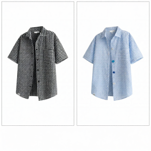izzue | Trendy Button Plaid Bubble Gauze Shirt Summer