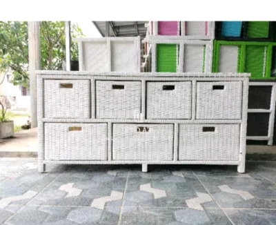 Lemari Rotan Sintetis 7 Laci Lemari Pakaian Plastik Susun Bintang Furniture - Praktis Elegan Tahan Lama - Cocok untuk TV Buku Barang Lainnya - Rapikan Rumah Percantik Ruangan